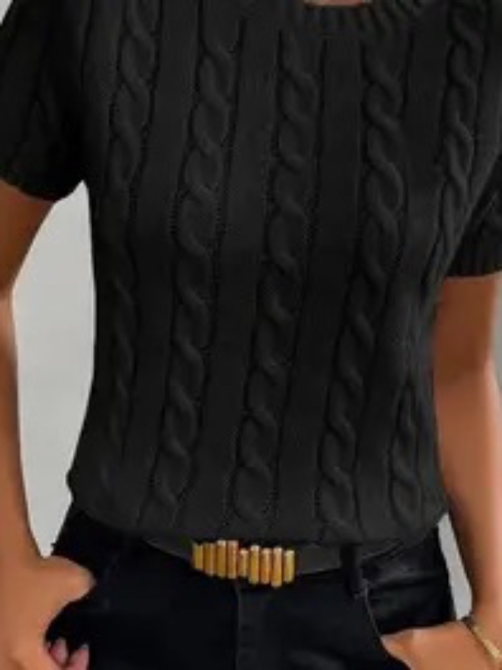 Zesica Cableknit Shortsleeve Sweater Black- Size Medium NWT
